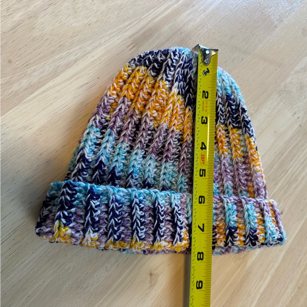 New Handmade Crochet Beanie Fold over Hat Winter Orange Purple Blue Speckled - Picture 7 of 9